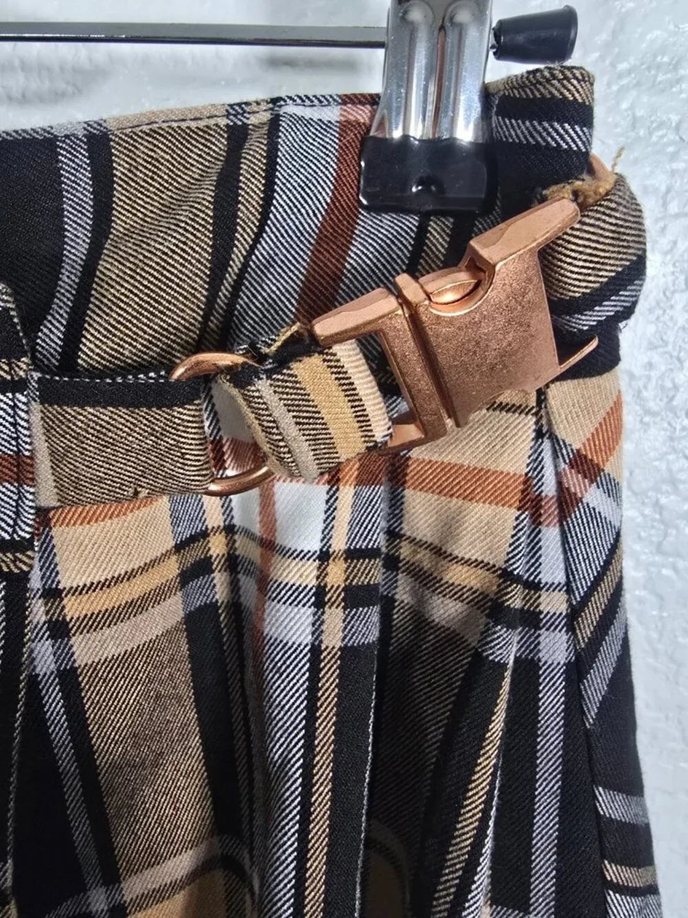 Urban Outfitters Plaid Mini Skirt Women XS Tan Preppy Y2K 90s Schoolgirl